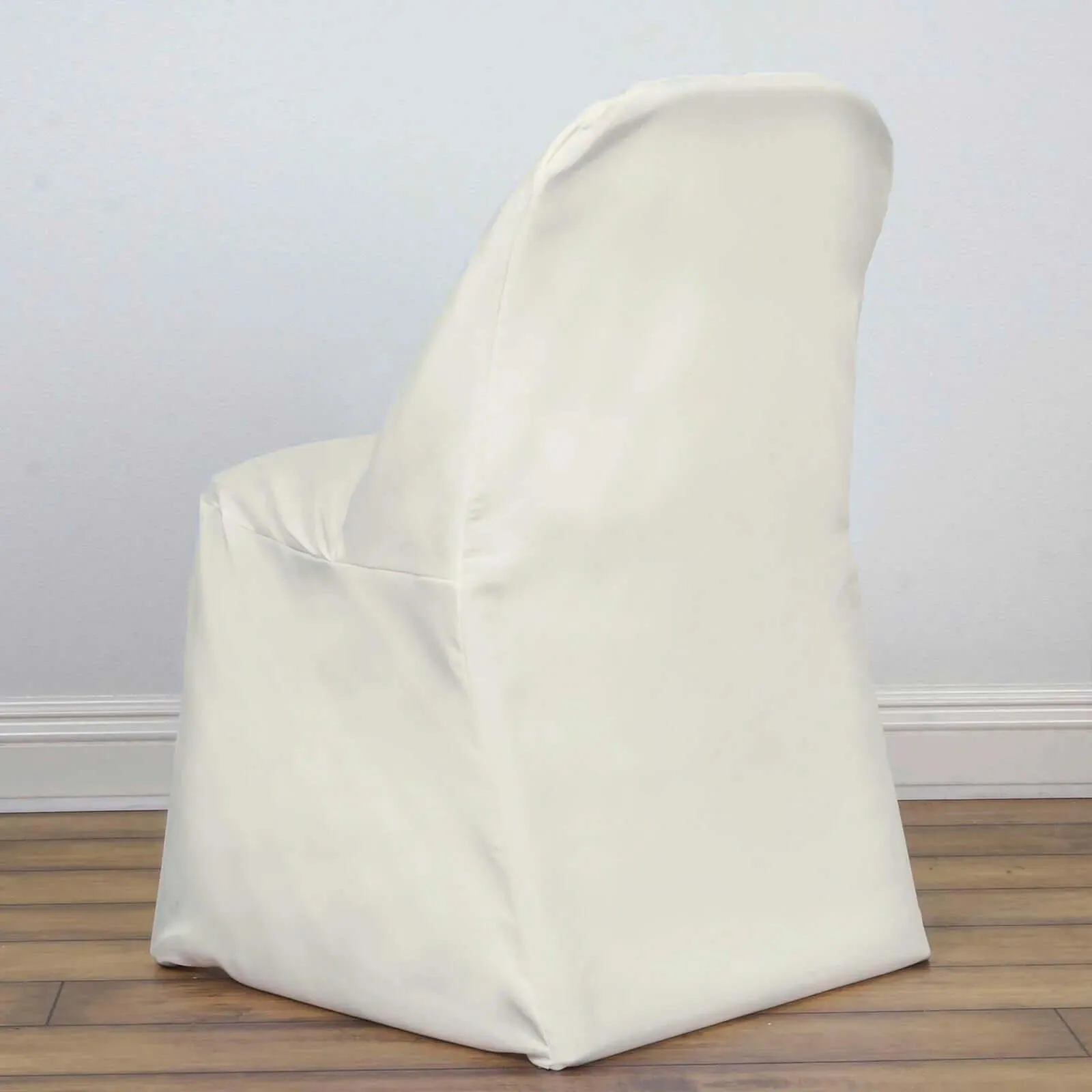 10 Pack Ivory Polyester Folding Chair Covers, Reusable Stain Resistant Slip On Chair Covers