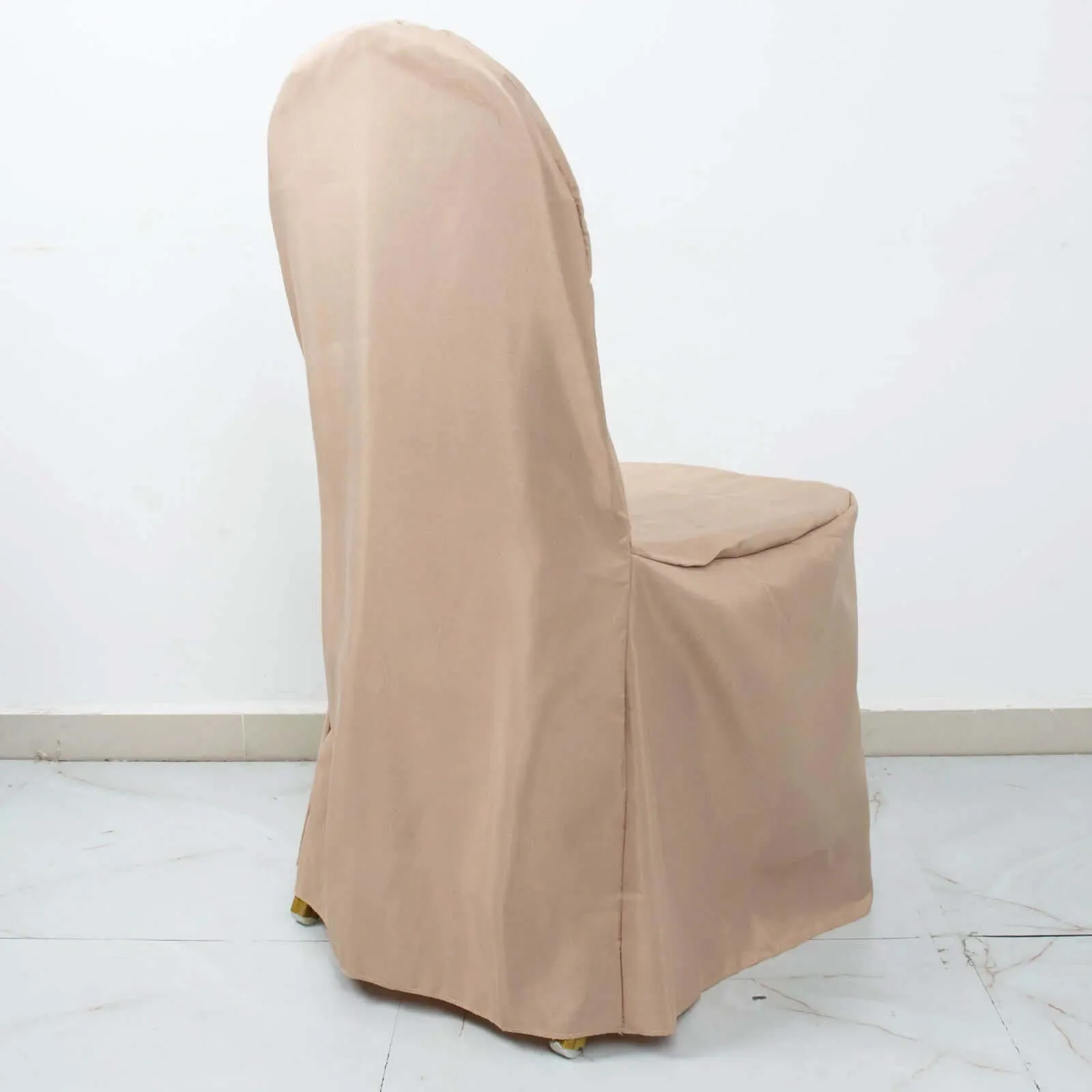 10 Pack Nude Polyester Banquet Chair Covers, Reusable Stain Resistant Slip On Chair Covers