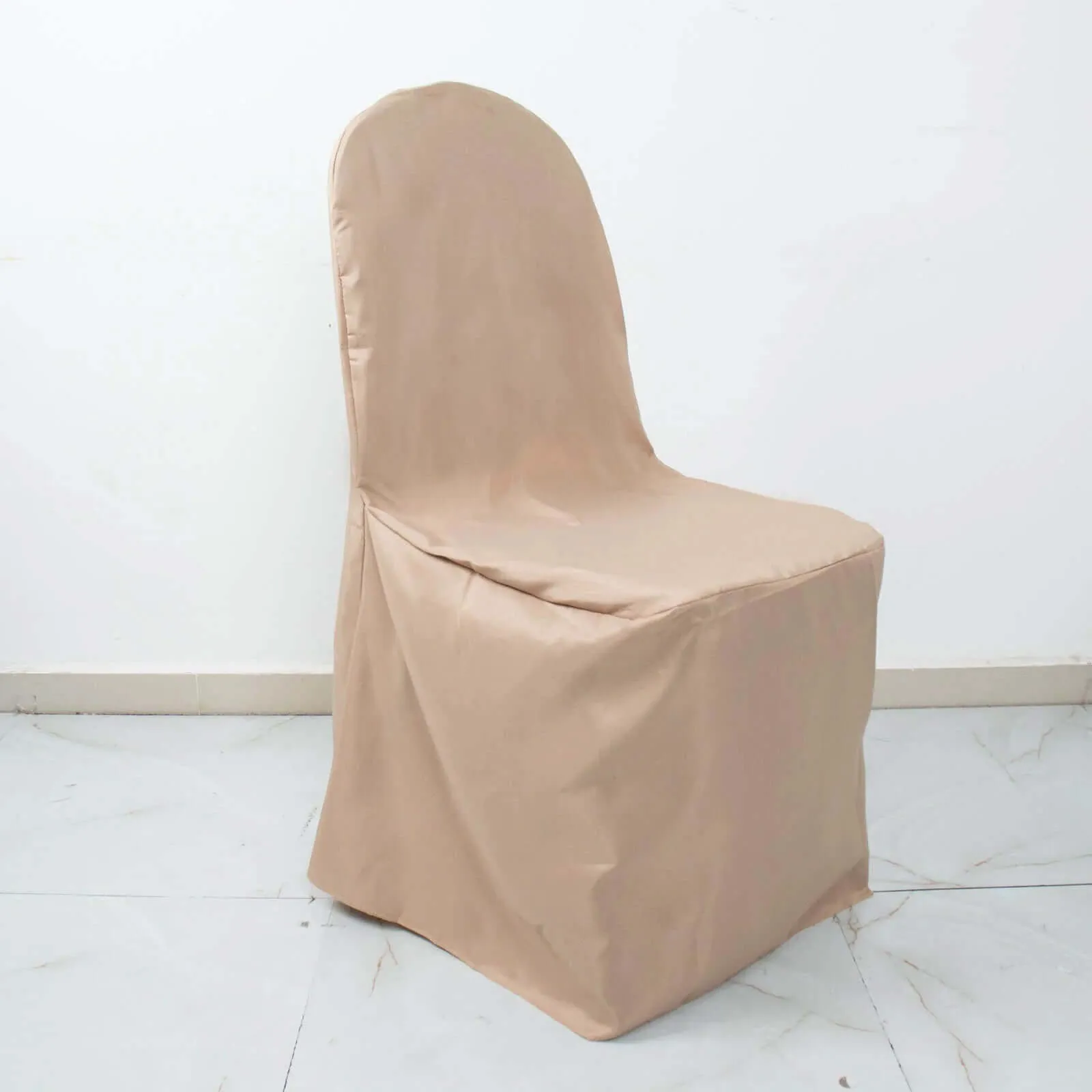 10 Pack Nude Polyester Banquet Chair Covers, Reusable Stain Resistant Slip On Chair Covers