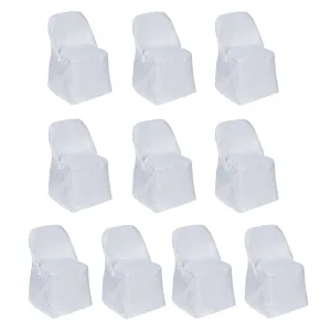 10 Pack White Polyester Folding Chair Covers, Reusable Stain Resistant Slip On Chair Covers