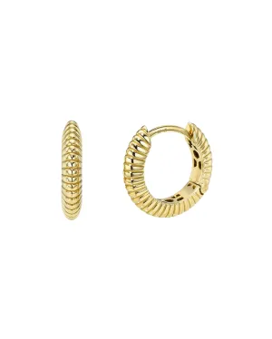 14k Gold Ribbed Huggie Earrings