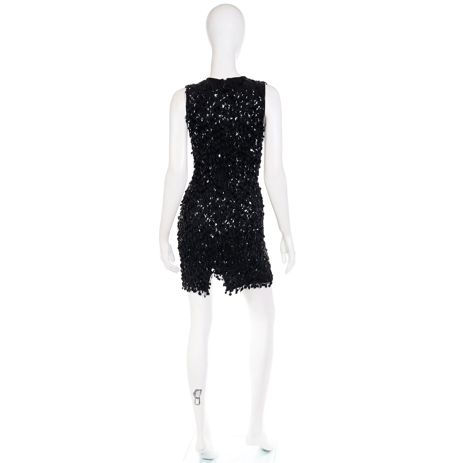 1990s Donna Karan DKNY Dangle Bead Silk Dress w Diamond Paillettes