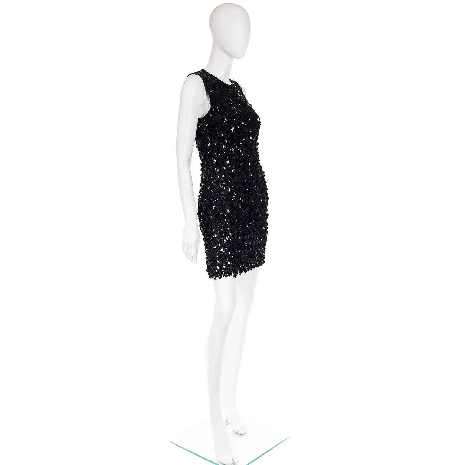 1990s Donna Karan DKNY Dangle Bead Silk Dress w Diamond Paillettes