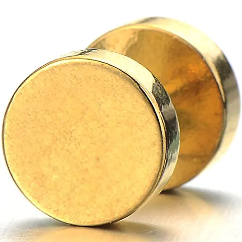 2pcs Gold Screw Stud Earrings Men, Stainless Steel Cheater Fake Ear Plugs Gauges Illusion Tunnel