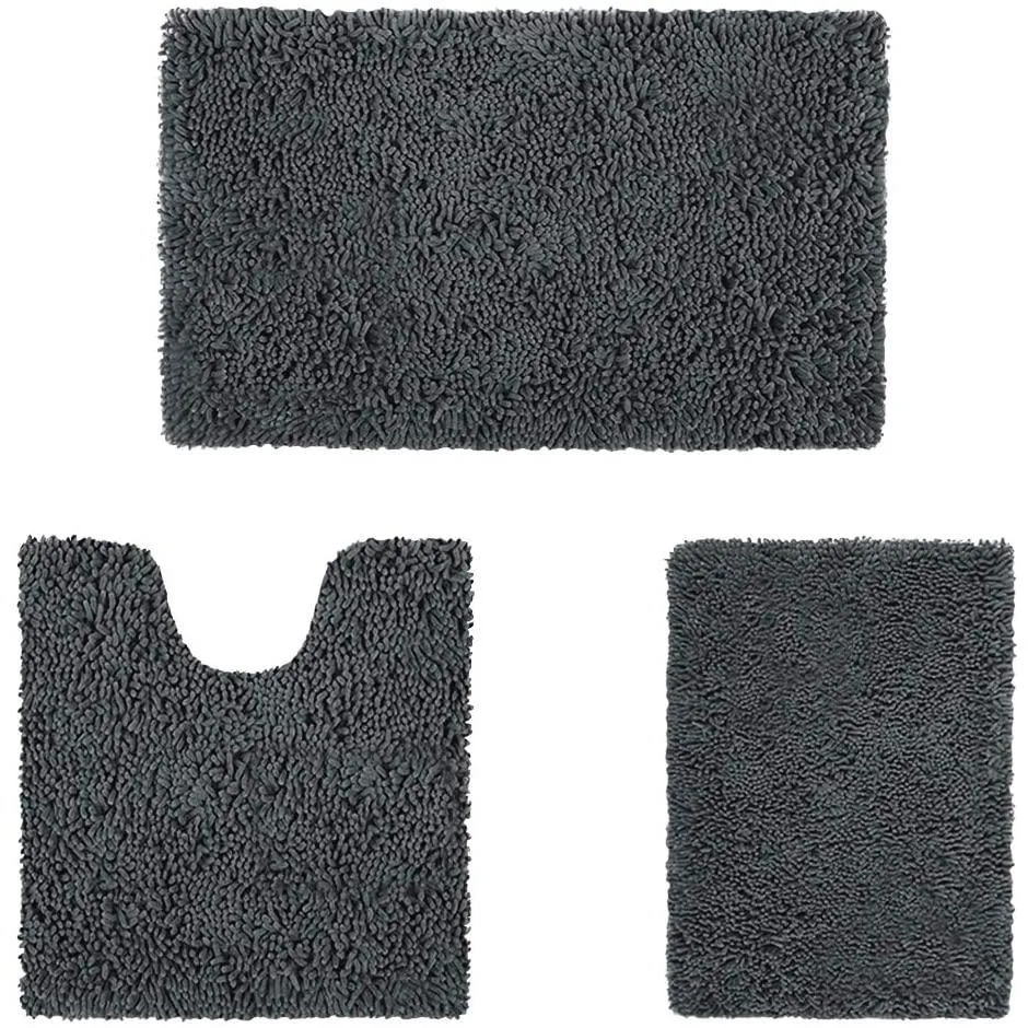 3-Piece Set: Bathroom Rugs Set Ultra Soft Non Slip and Absorbent Chenille