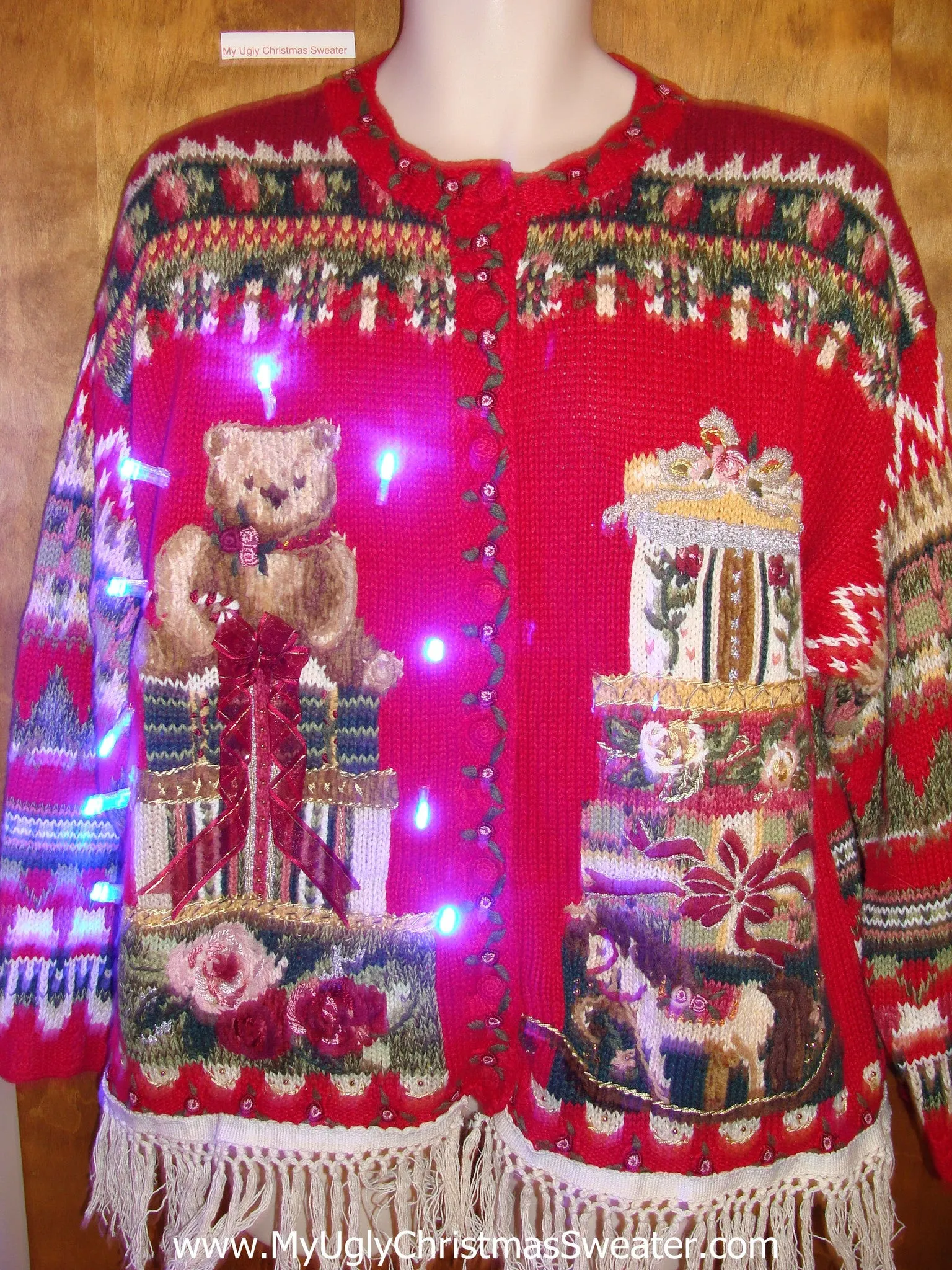 80s Ugly Christmas Sweater with Lights and Fringe