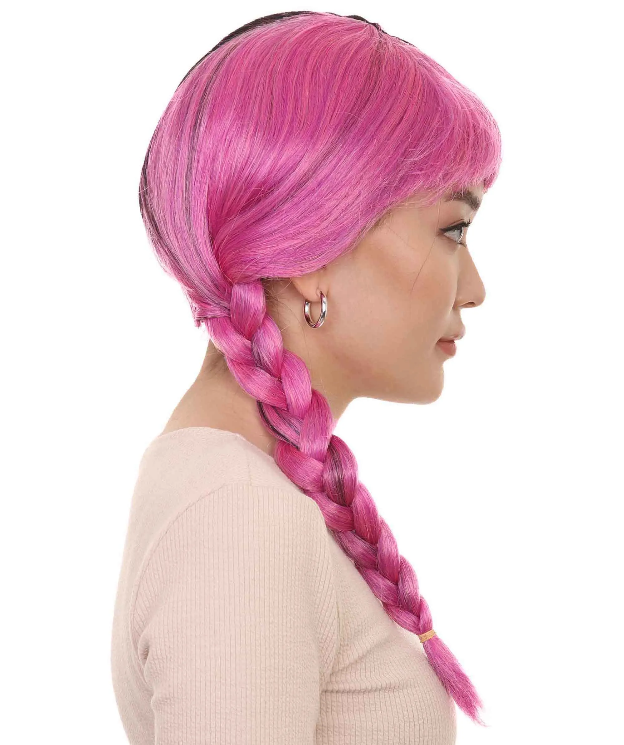 Adult Womens Double Braid Wig |  Pink & Black Celebrity Wig | Premium Breathable Capless Cap