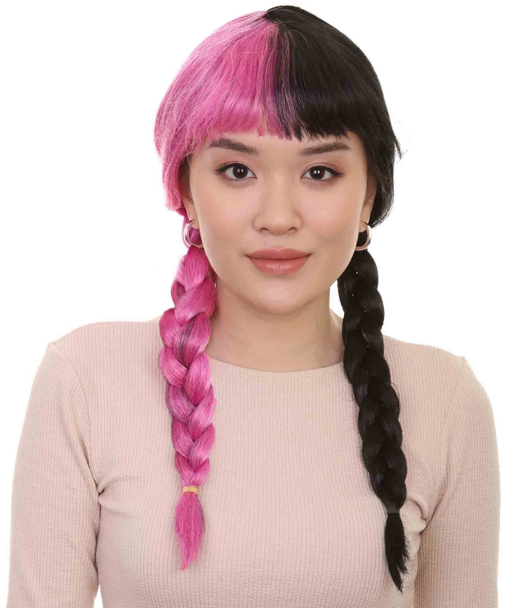 Adult Womens Double Braid Wig |  Pink & Black Celebrity Wig | Premium Breathable Capless Cap