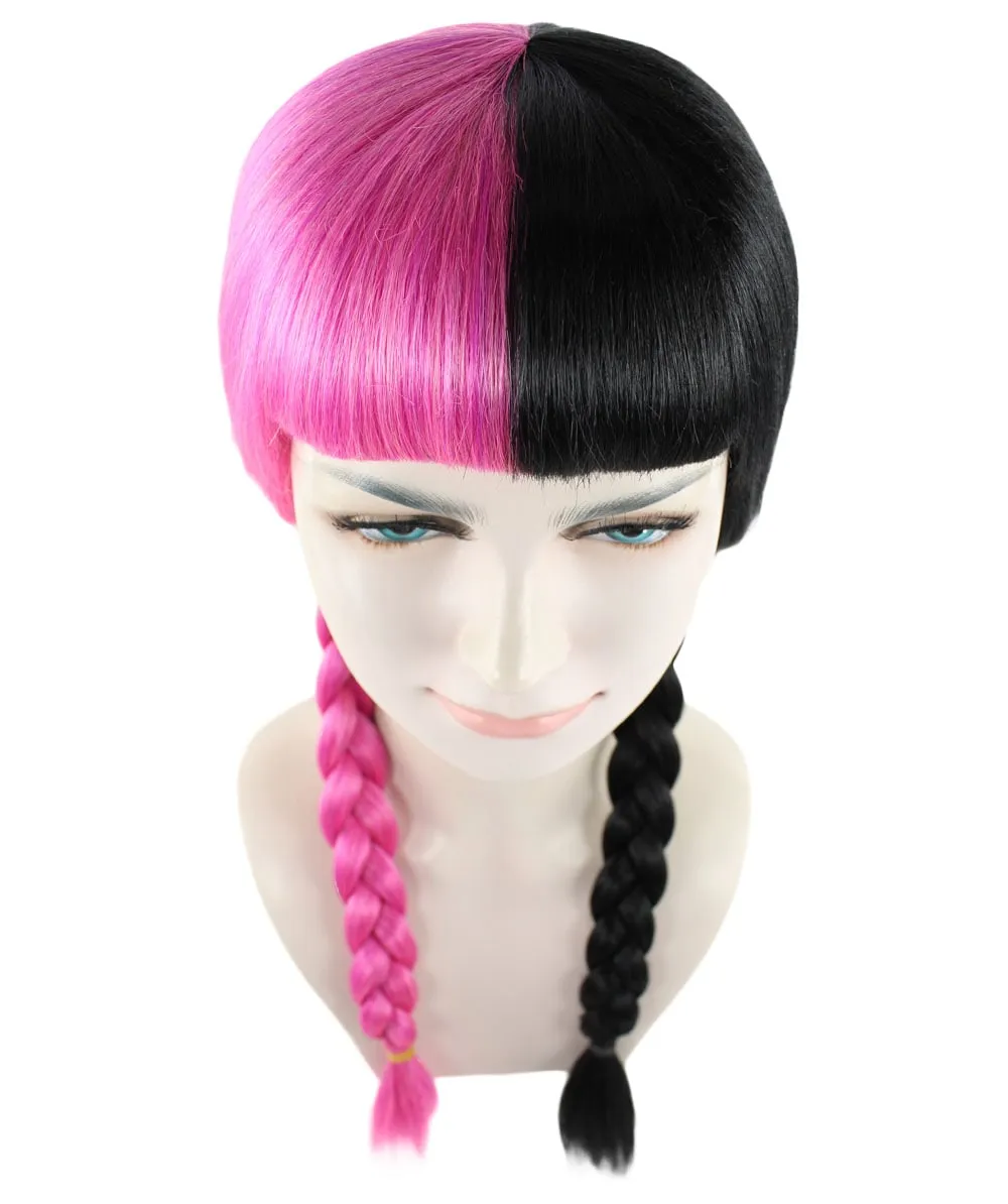 Adult Womens Double Braid Wig |  Pink & Black Celebrity Wig | Premium Breathable Capless Cap