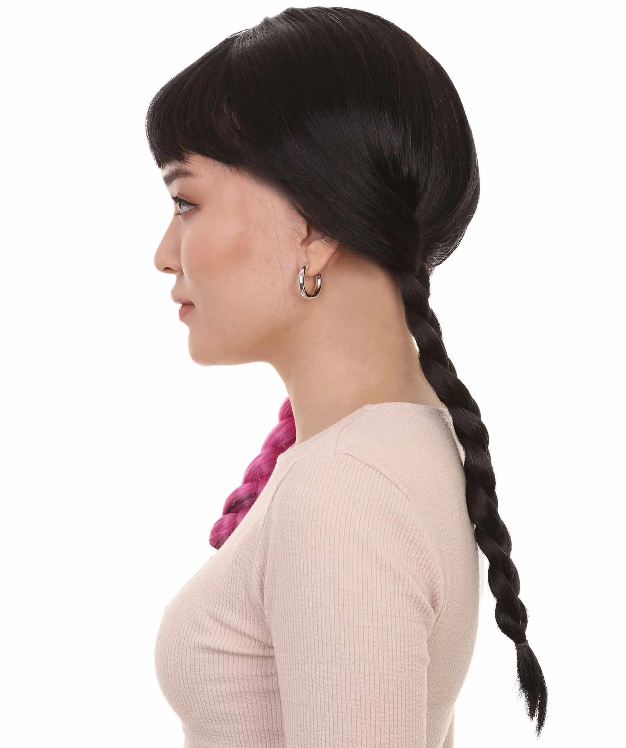 Adult Womens Double Braid Wig |  Pink & Black Celebrity Wig | Premium Breathable Capless Cap