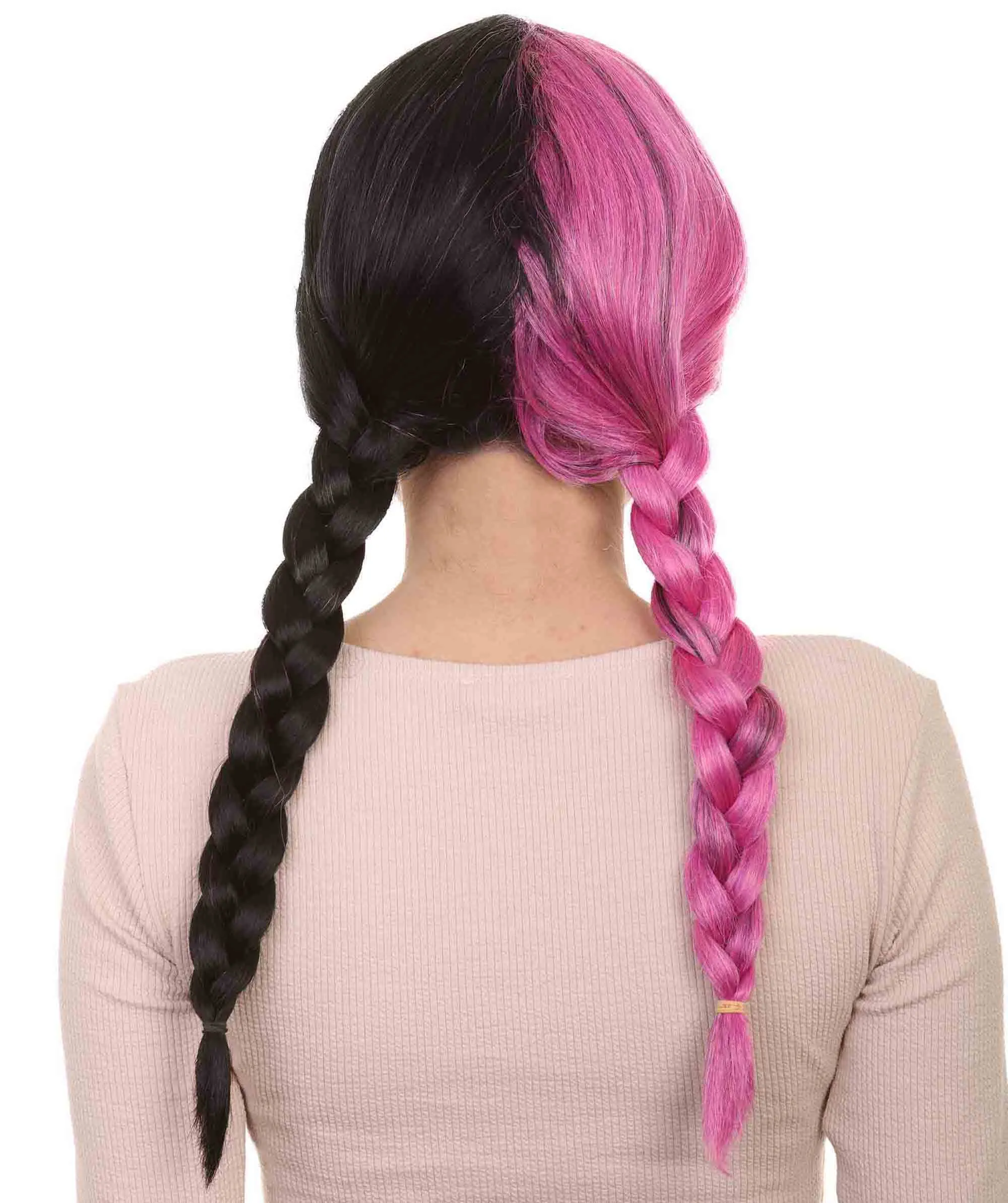 Adult Womens Double Braid Wig |  Pink & Black Celebrity Wig | Premium Breathable Capless Cap