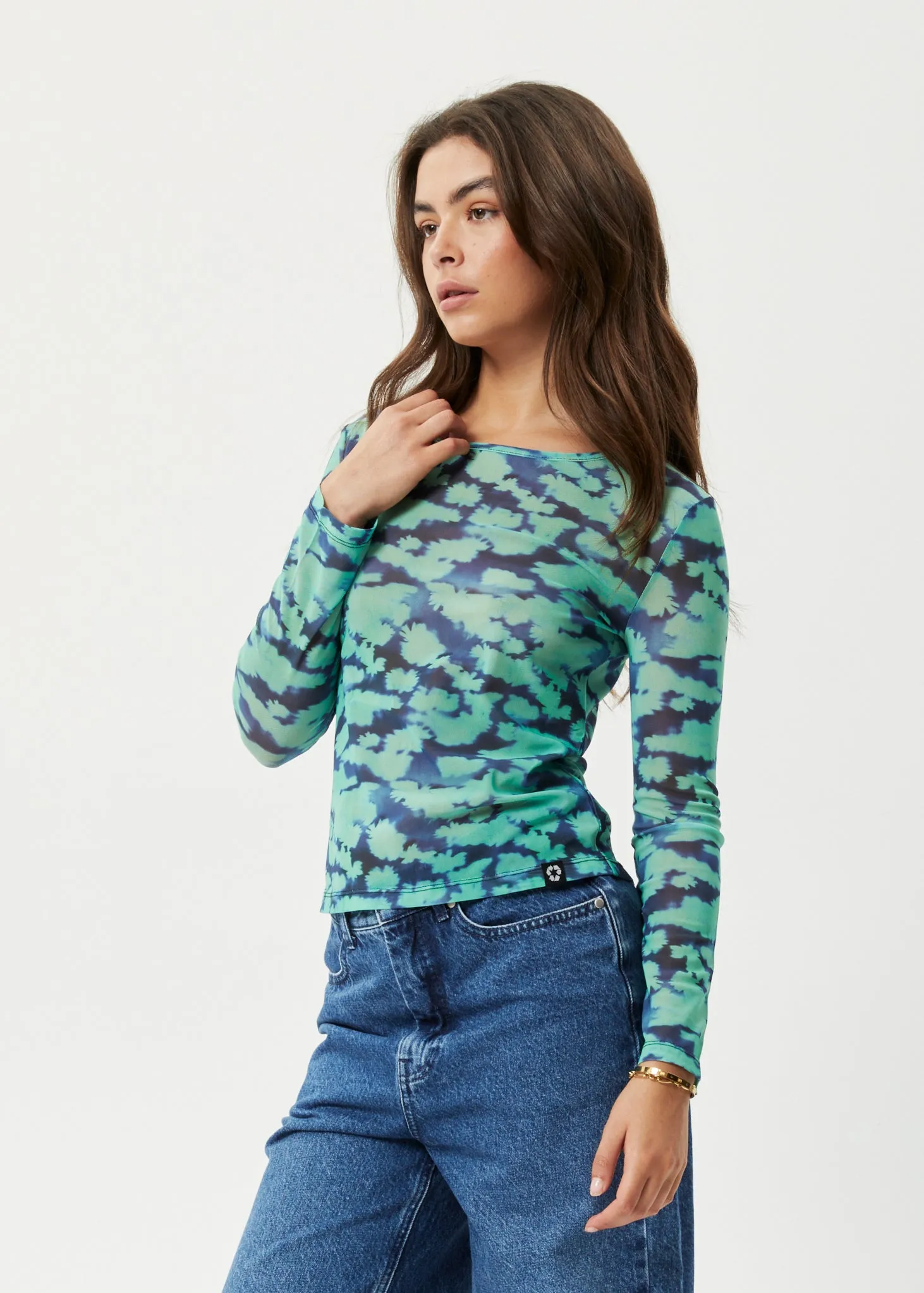 AFENDS Womens Liquid - Sheer Long Sleeve Top - Jade Floral