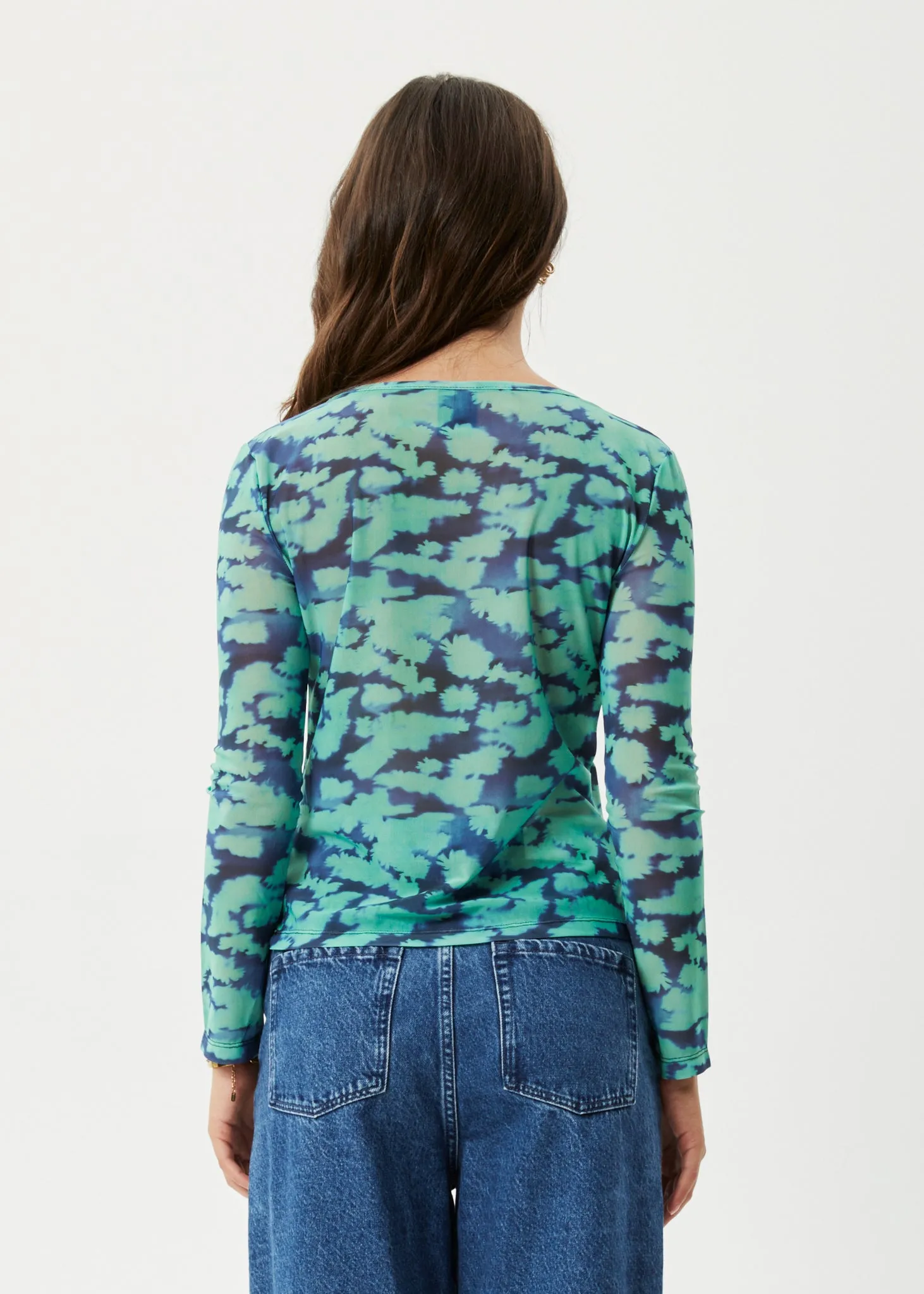 AFENDS Womens Liquid - Sheer Long Sleeve Top - Jade Floral