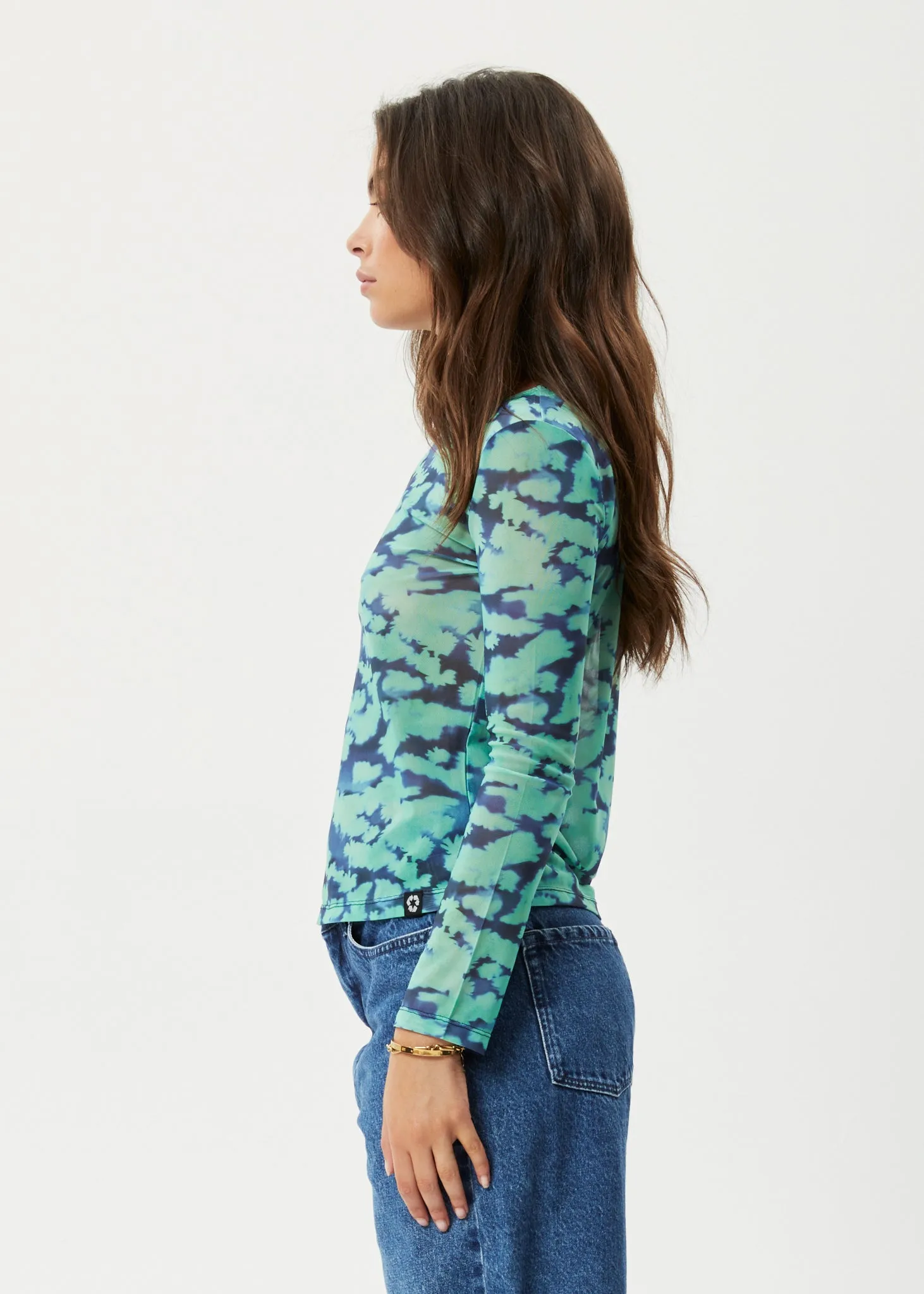 AFENDS Womens Liquid - Sheer Long Sleeve Top - Jade Floral