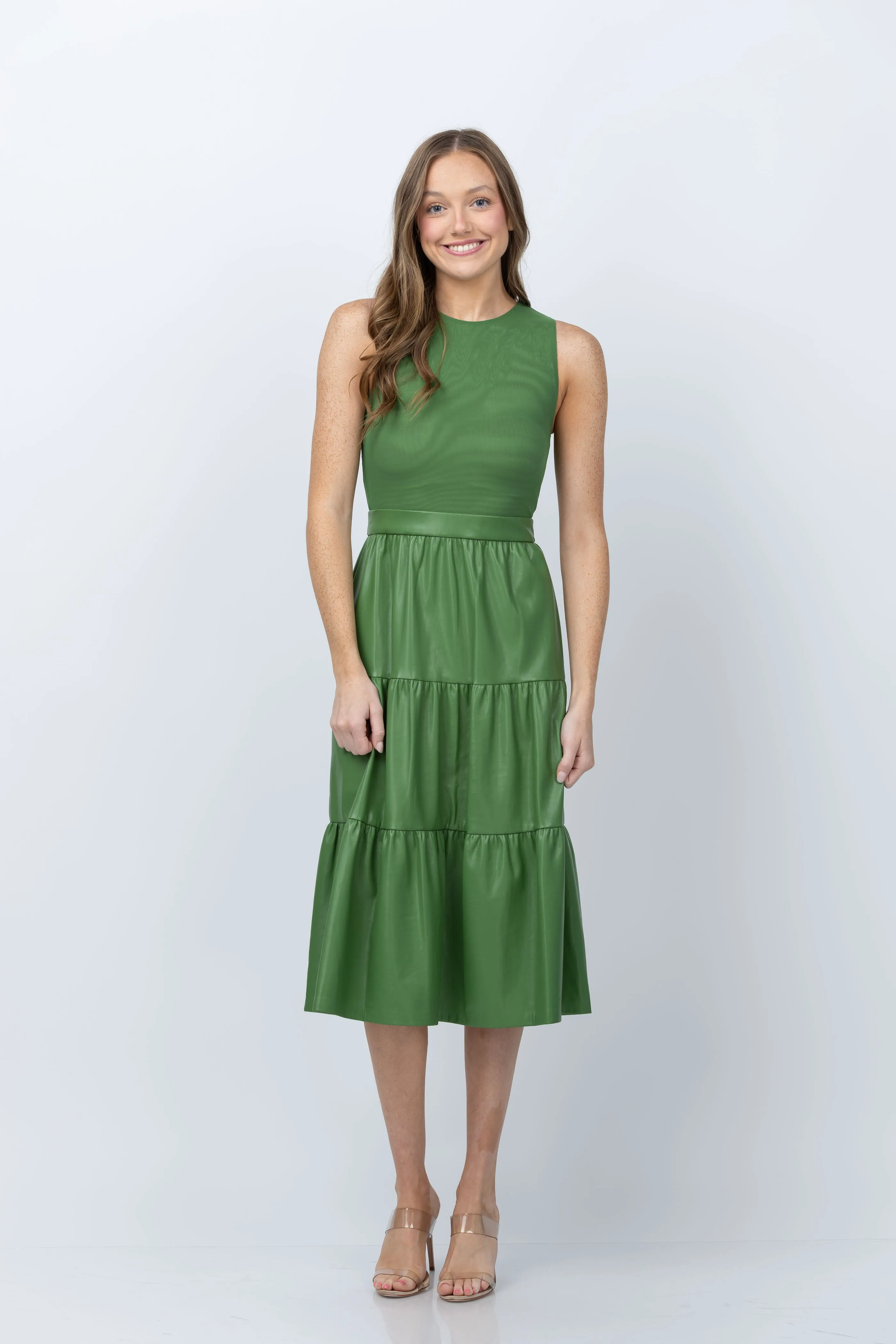 Alice   Olivia Chara Leather Sleeveless Dress in Avocado