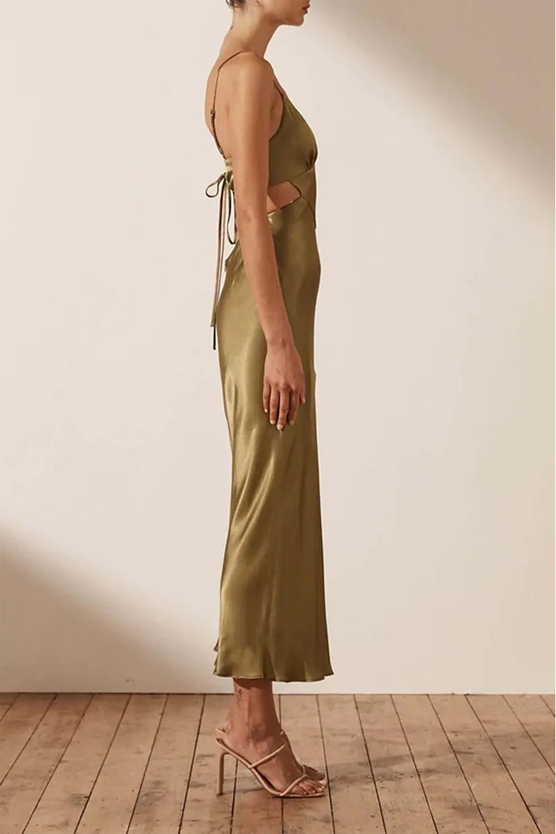 Alma Backless Midi Dress in Cumin