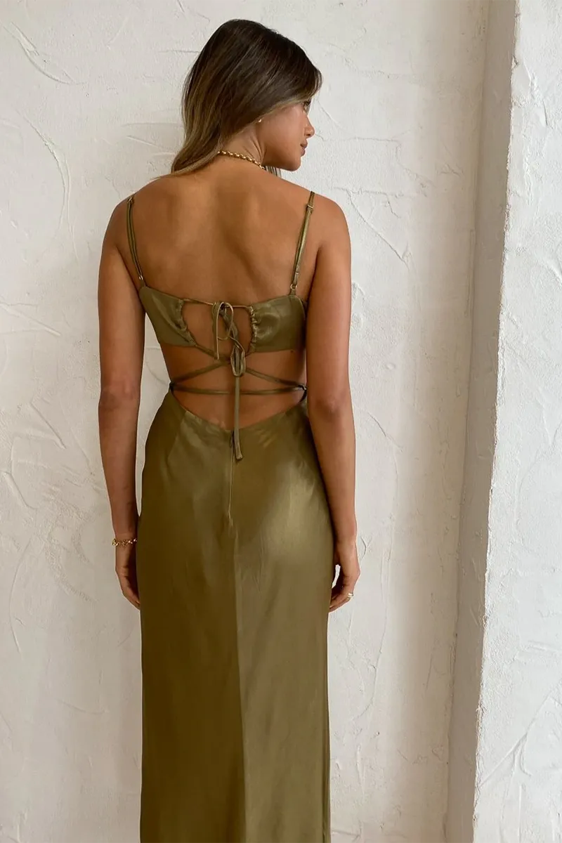 Alma Backless Midi Dress in Cumin