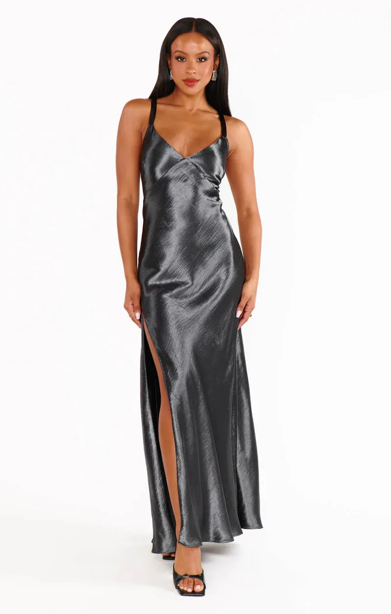 Anderson Satin Maxi Dress-Gunmetal