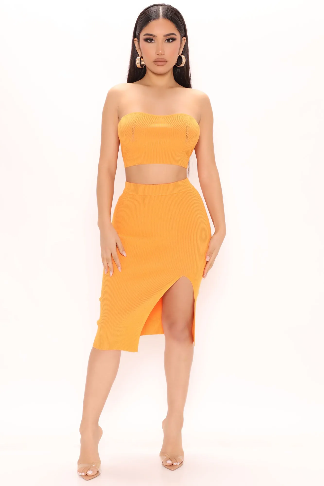 Audree Knit Midi Skirt Set - Orange