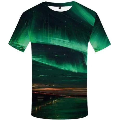 Aurora T-shirt Men Harajuku Tshirts Novelty Northern Lights T-shirts Graphic City Tshirts Cool Gothic Tshirts Casual