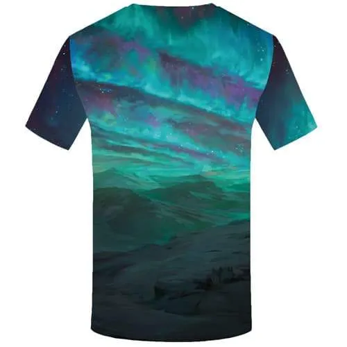 Aurora T shirts Men Colorful Tshirt Anime Mountain Tshirts Casual Nebula Tshirts Novelty Russia Tshirts Cool Short Sleeve