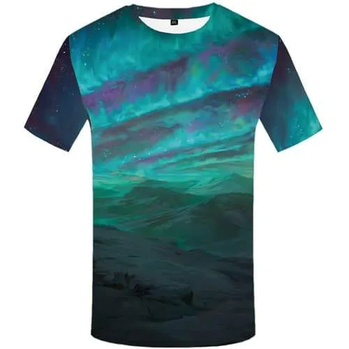 Aurora T shirts Men Colorful Tshirt Anime Mountain Tshirts Casual Nebula Tshirts Novelty Russia Tshirts Cool Short Sleeve