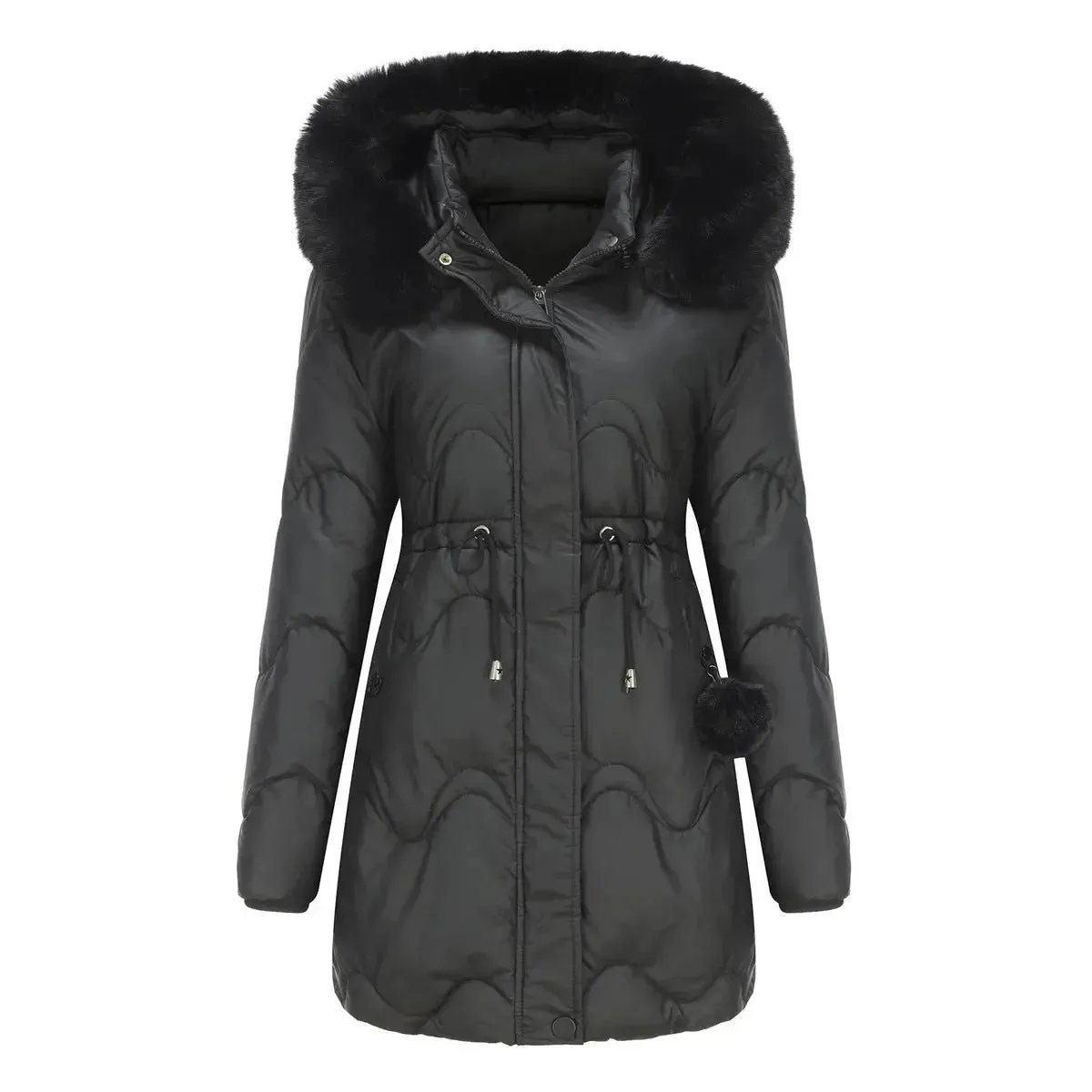 Autumn Winter Fur Collar cotton padded long winter jacket for women