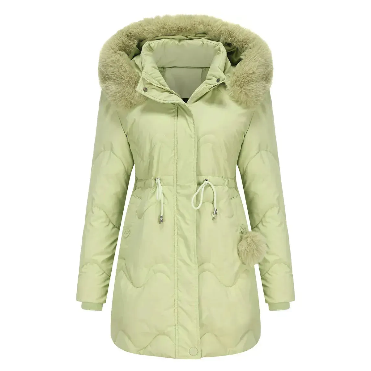 Autumn Winter Fur Collar cotton padded long winter jacket for women