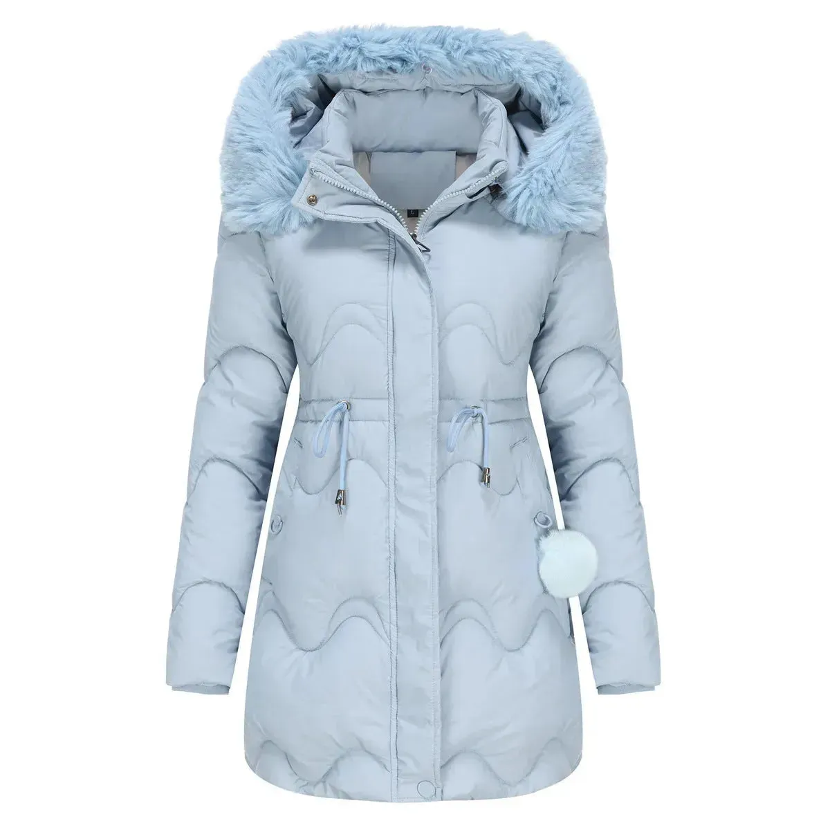 Autumn Winter Fur Collar cotton padded long winter jacket for women