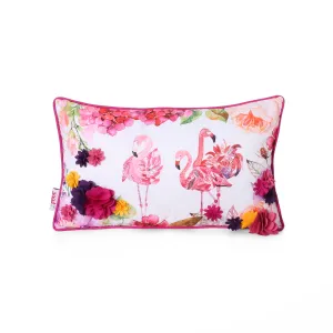 Beryl Modern Pillow Cover, Flamingos on Multicolor Floral