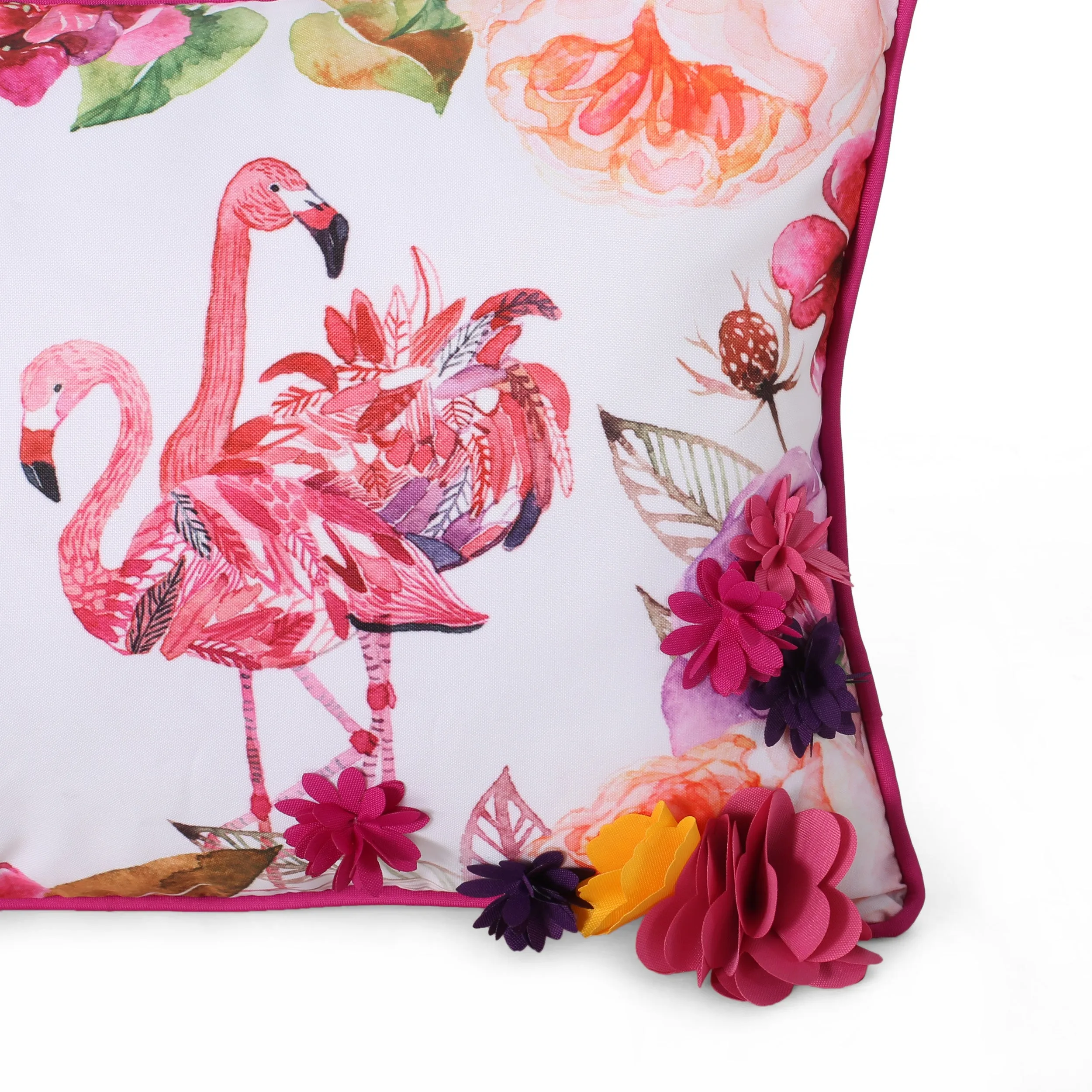 Beryl Modern Pillow Cover, Flamingos on Multicolor Floral