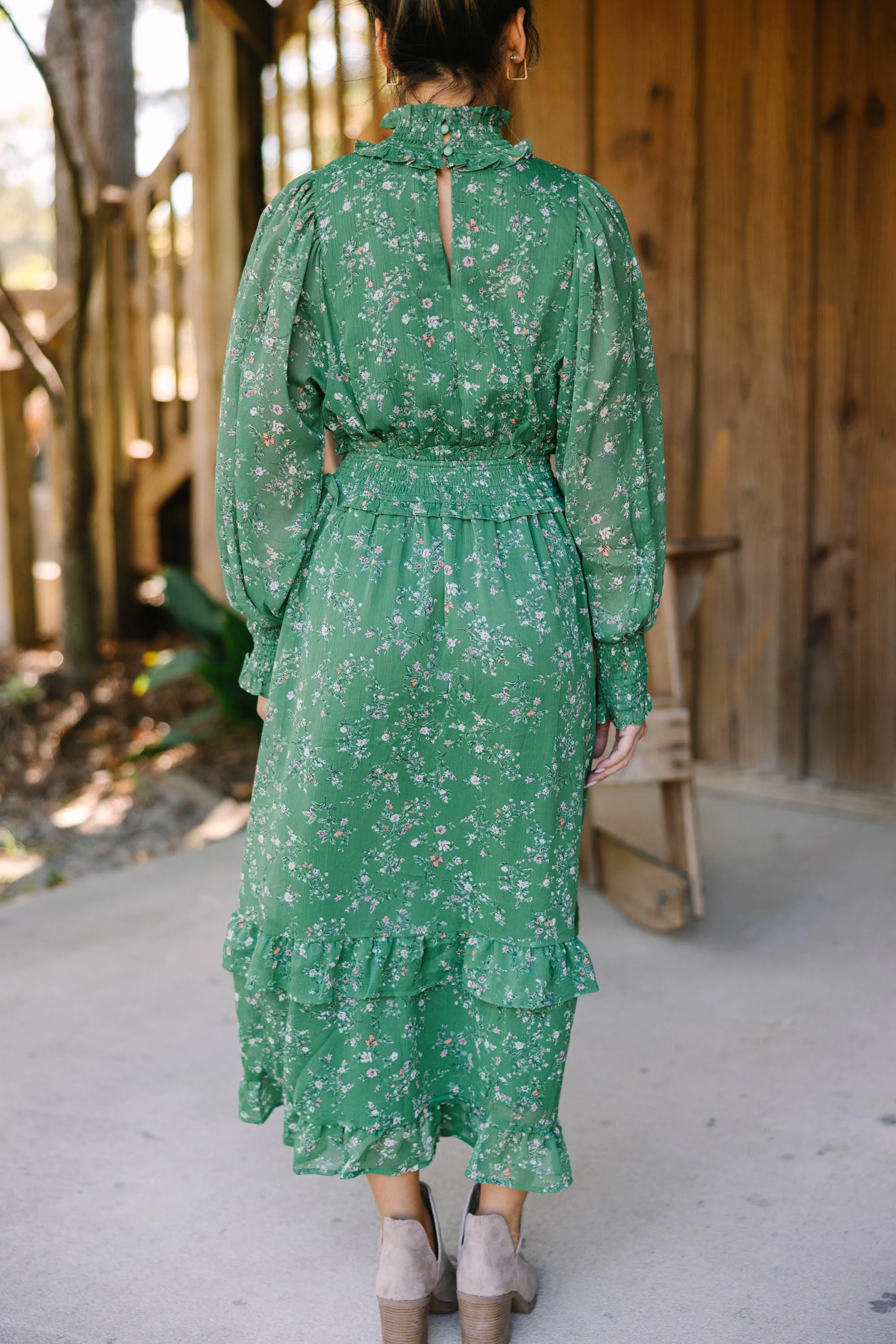 Best Regards Green Ditsy Floral Midi Dress