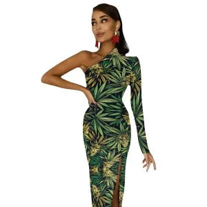 Big Buds One-Shoulder Slit Maxi Dress