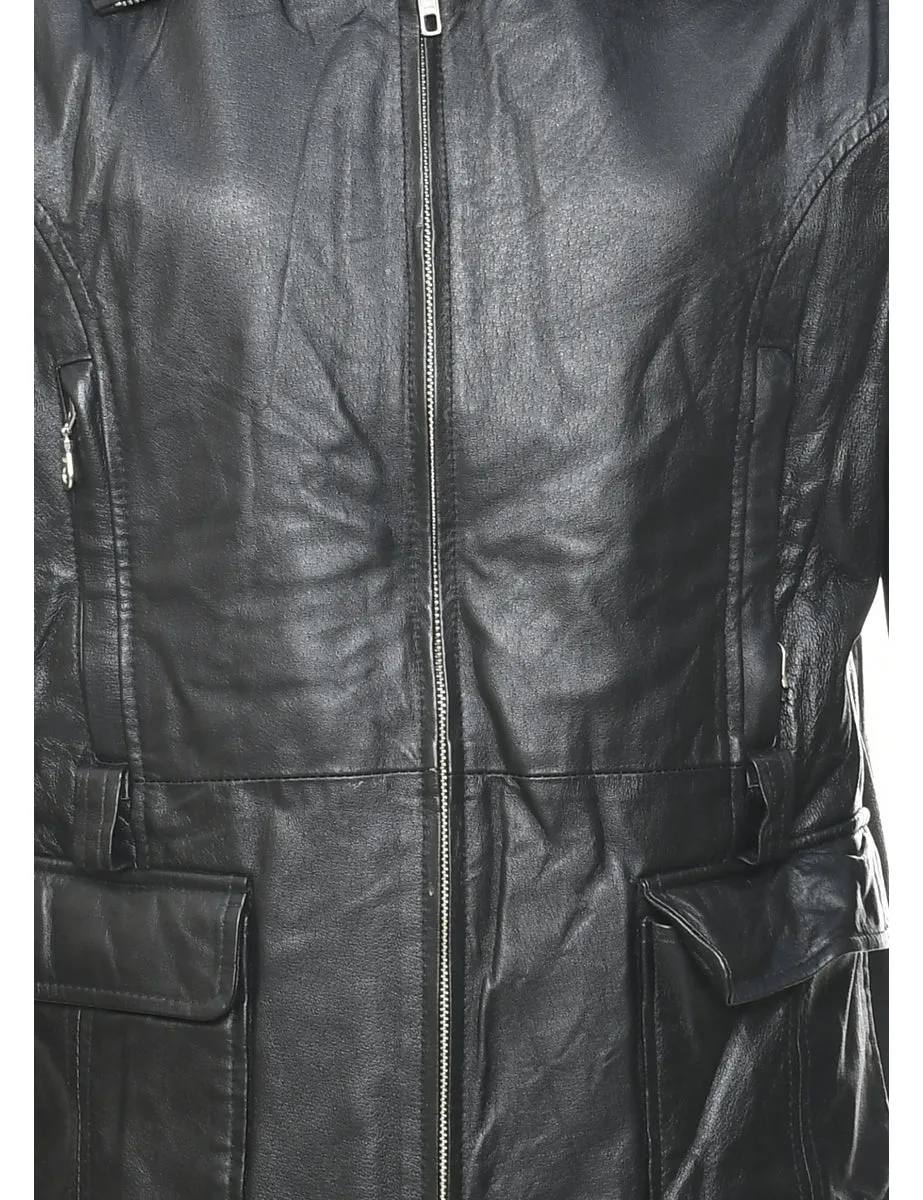 Black Faux Shearling Leather Jacket - M