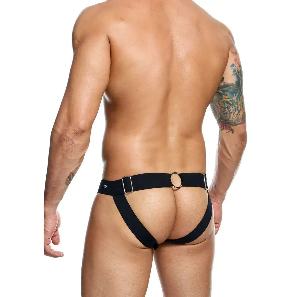 Black Leather Male Peekaboo Jockstrap one Size with Studs