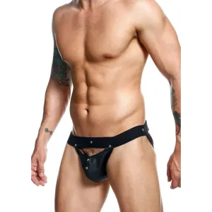 Black Leather Male Peekaboo Jockstrap one Size with Studs