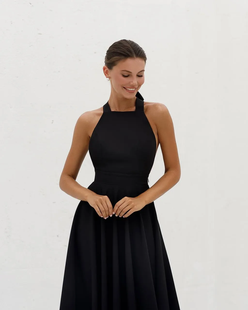 Black midi dress "Bow tie back"