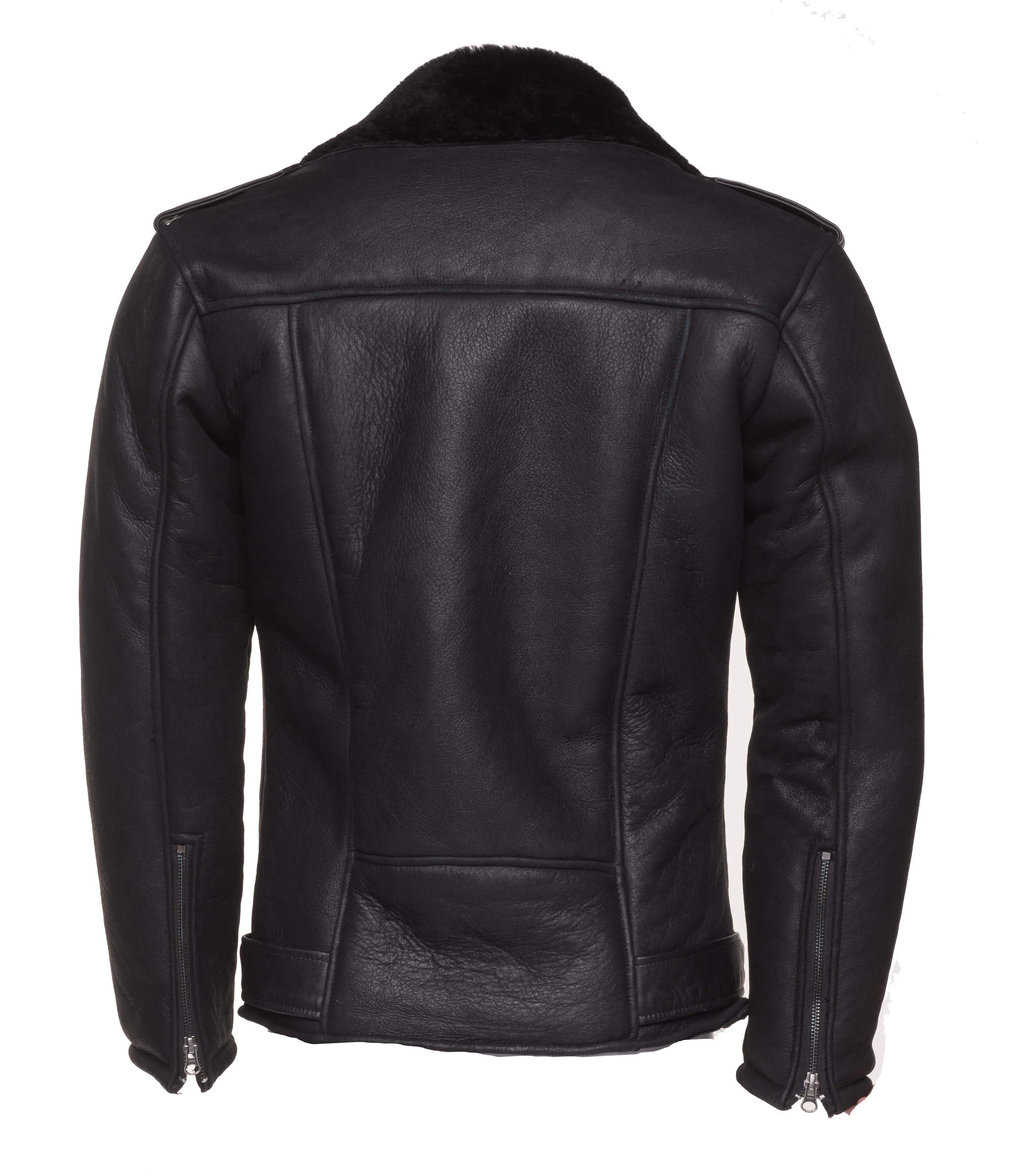 Black on Black Shearling Biker Jacket