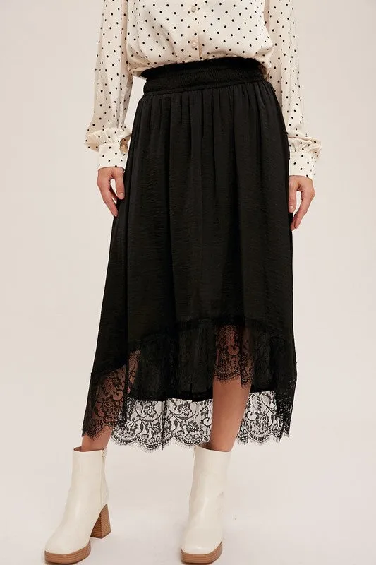 Black Satin Hi-Lo Midi Skirt