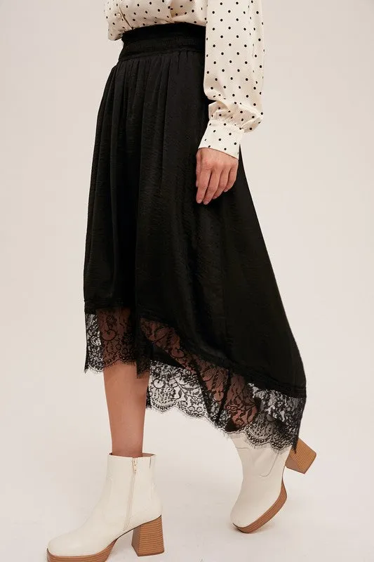 Black Satin Hi-Lo Midi Skirt