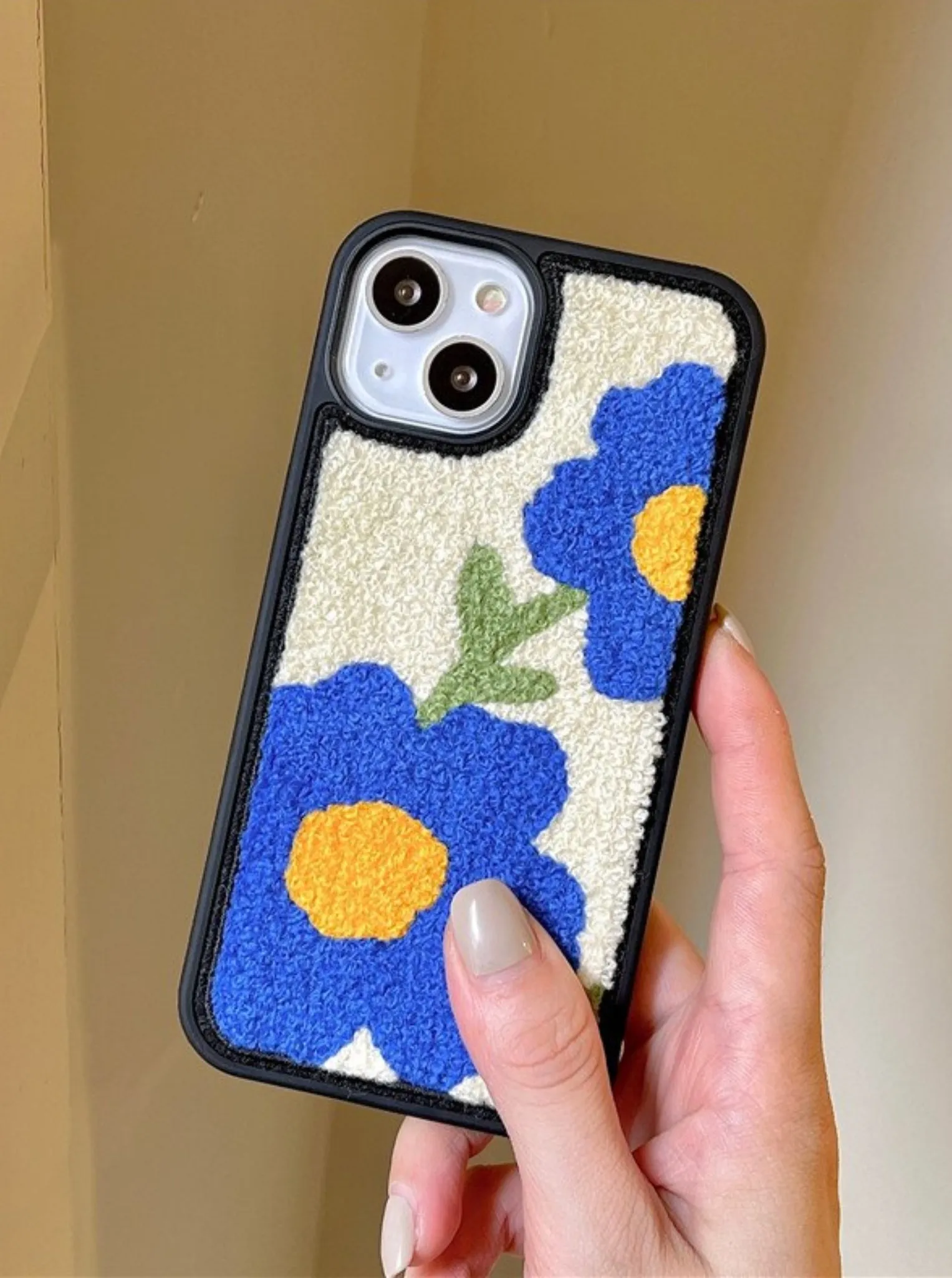 Blue Flowers Embroidered iPhone Case