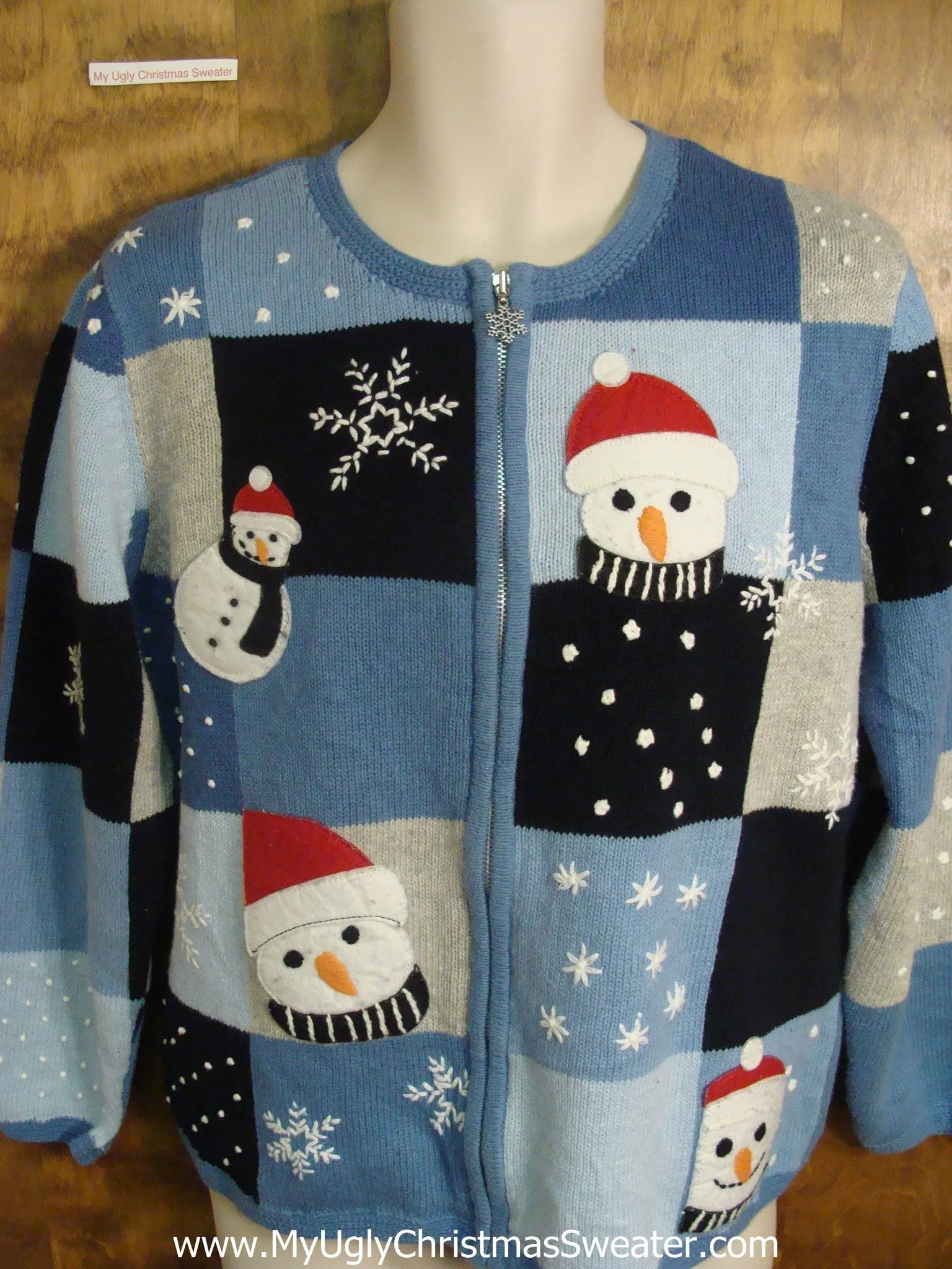 Blue Patchwork Funny Ugly Sweater for a Christmas Party