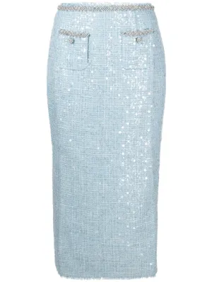 Blue Sequin Boucle Midi Skirt