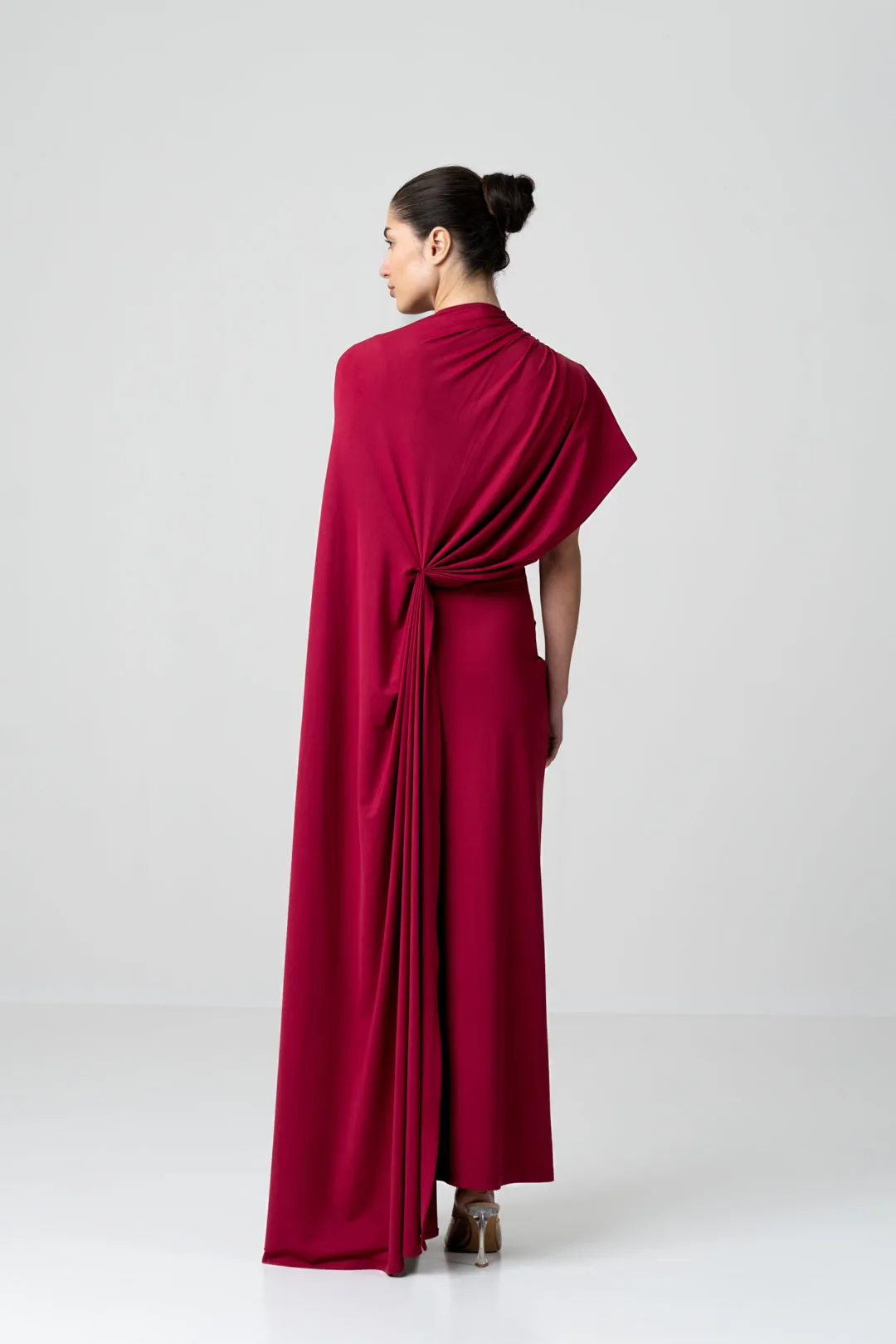 BRIGHT BERRY BODYCON DRESS WITH DRAPED SHAWL