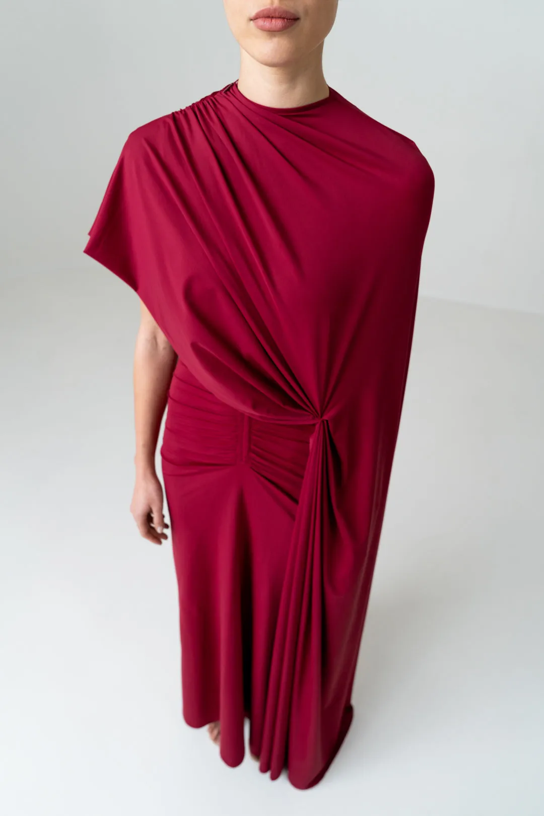 BRIGHT BERRY BODYCON DRESS WITH DRAPED SHAWL