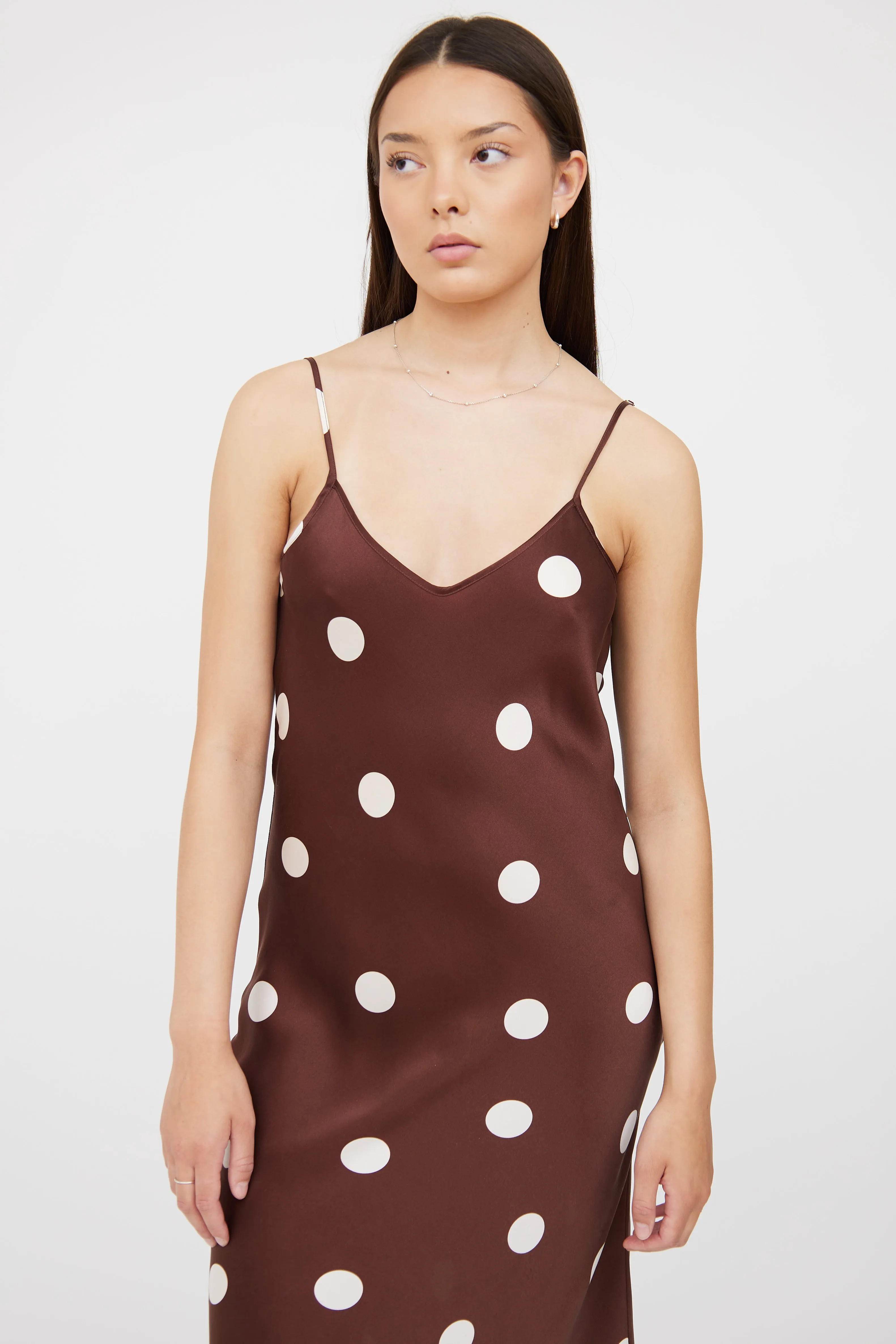 Brown & White Polka Slip Dress