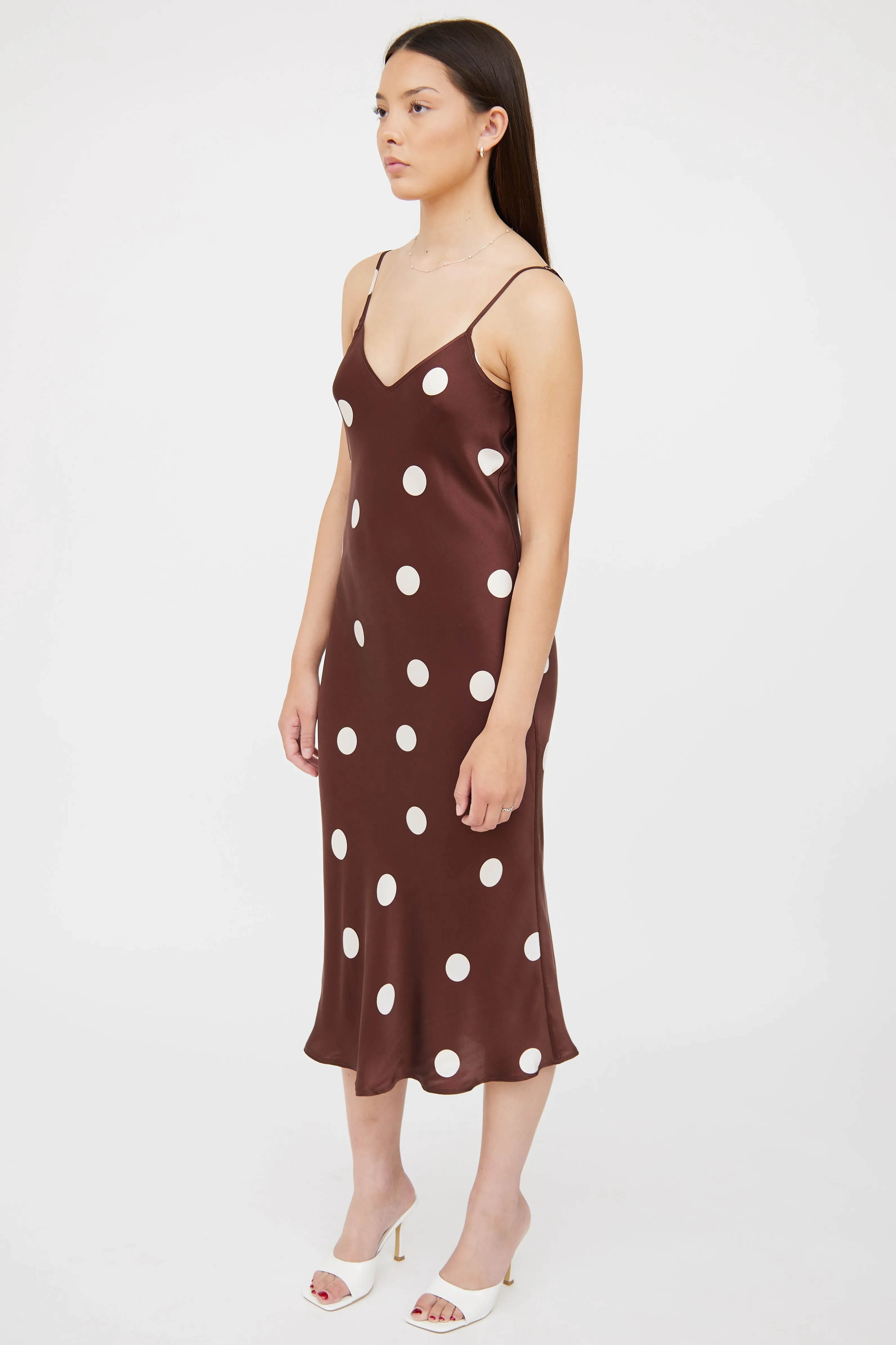 Brown & White Polka Slip Dress