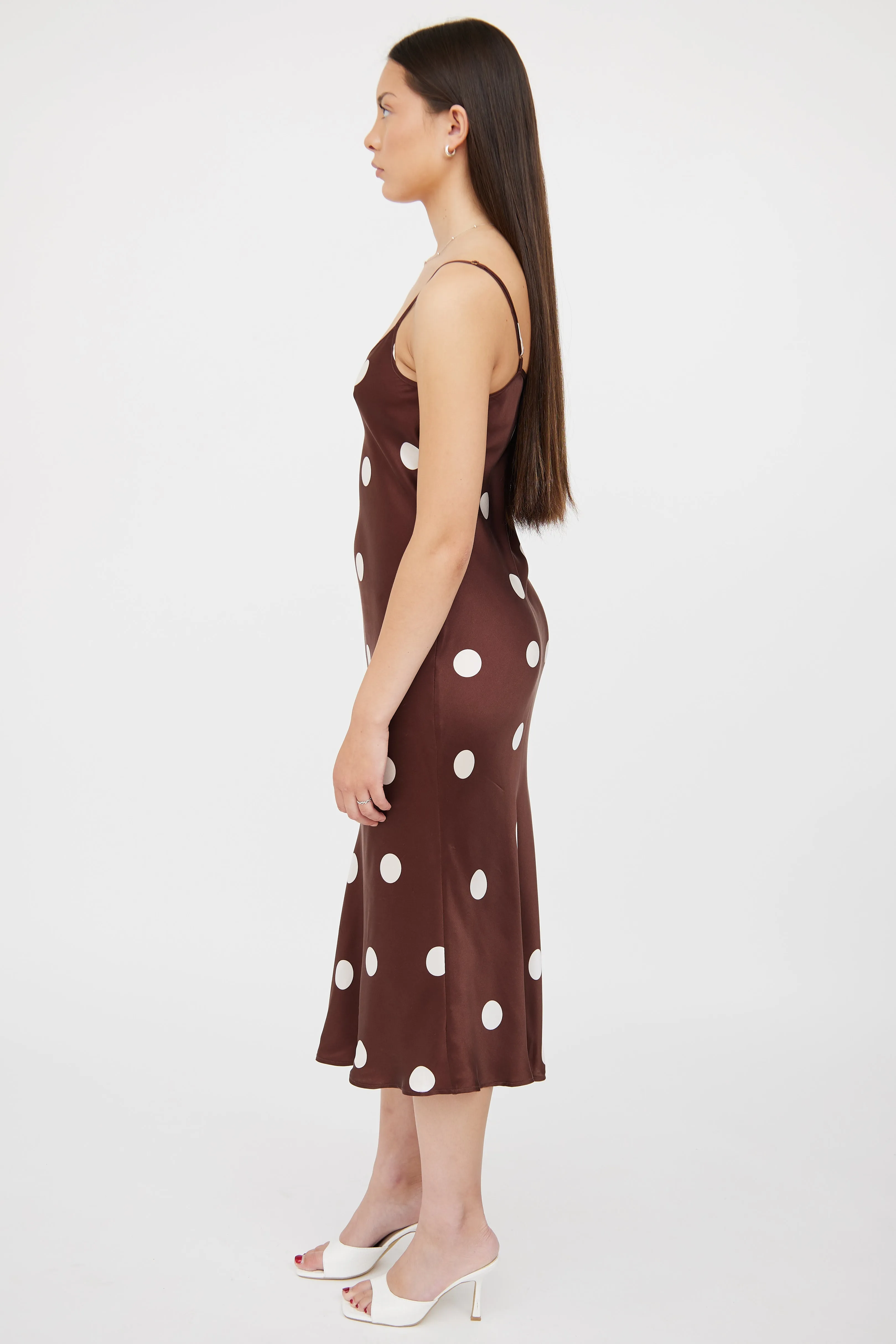 Brown & White Polka Slip Dress