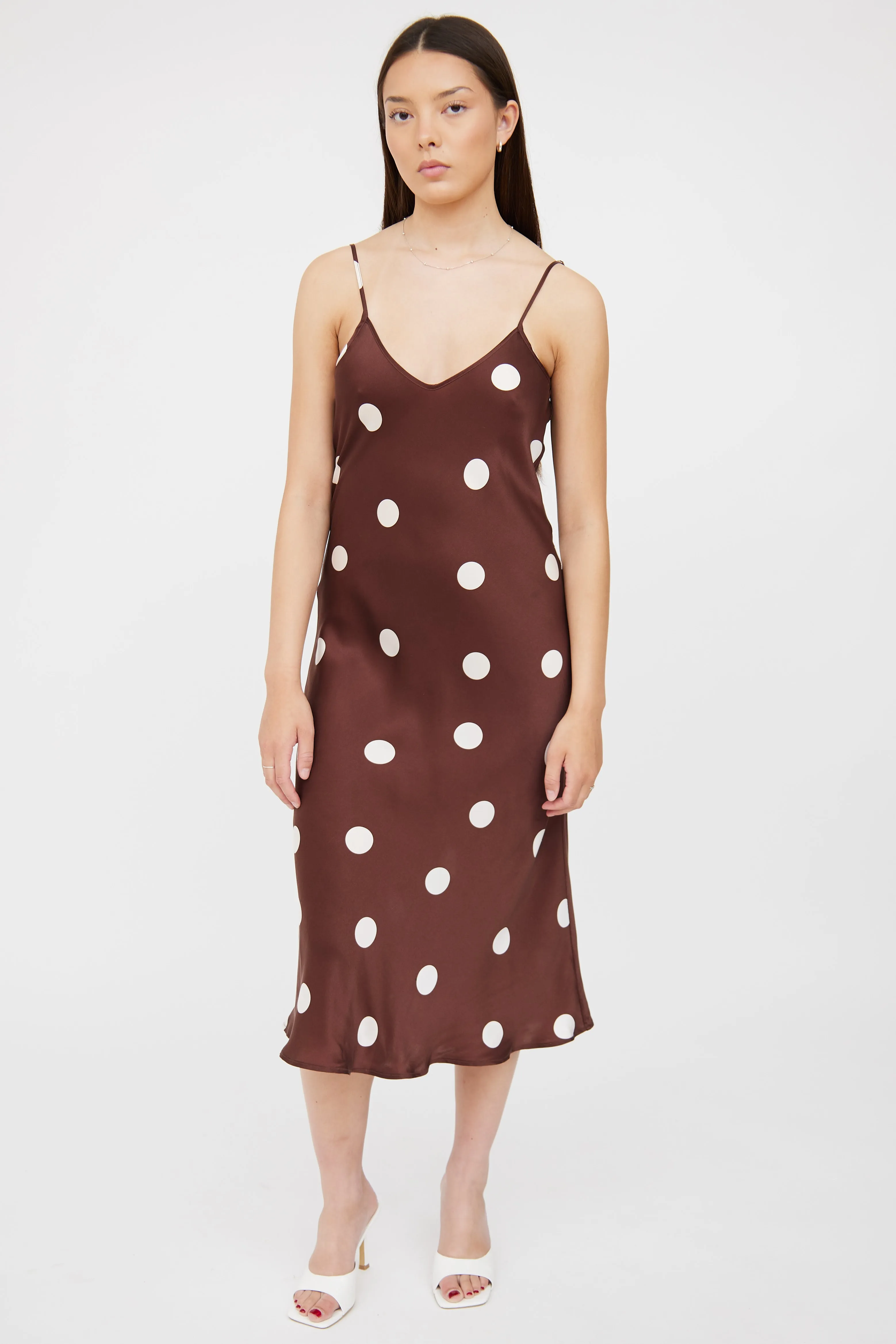 Brown & White Polka Slip Dress