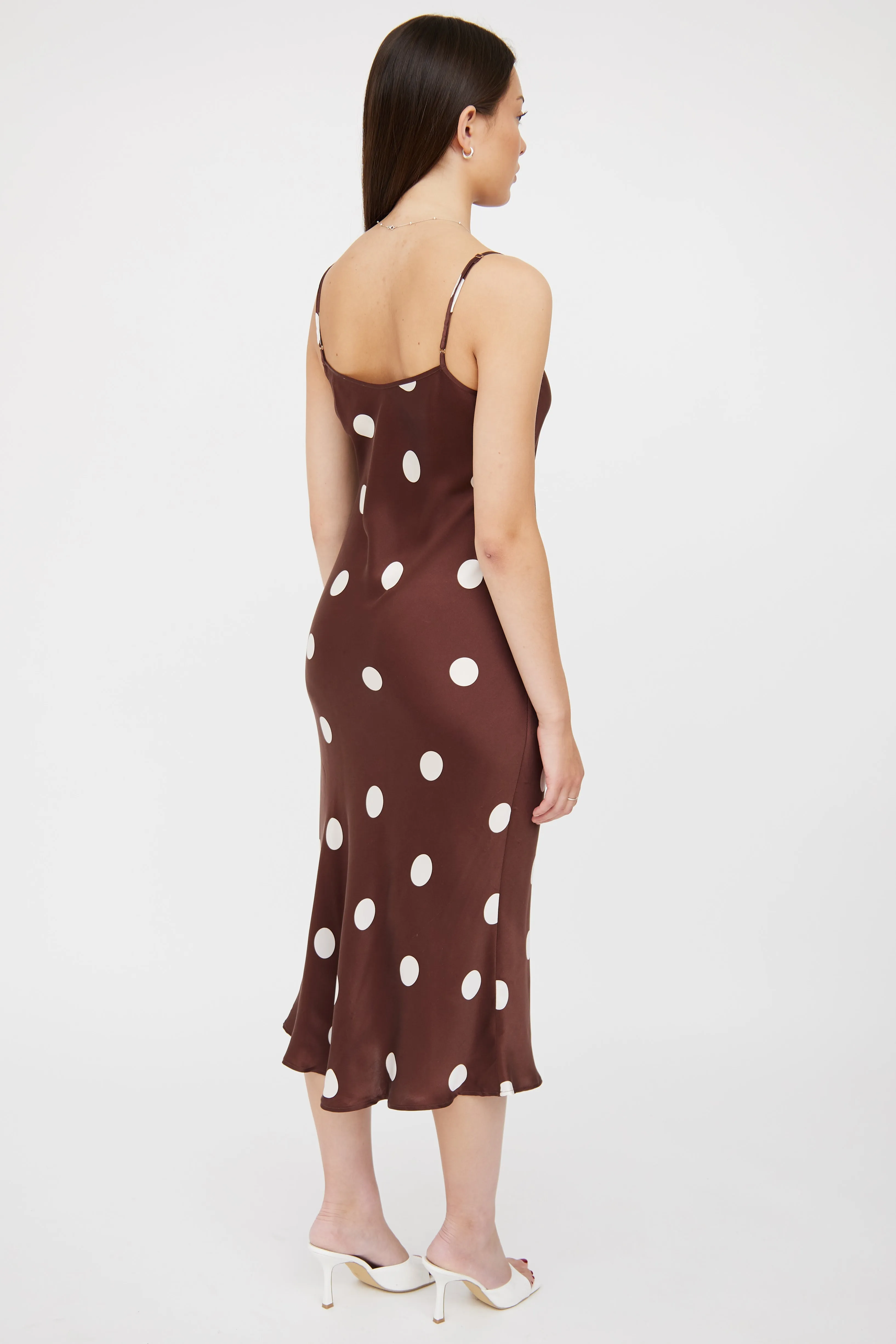 Brown & White Polka Slip Dress